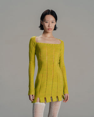 Mustard Green Stripe Fitted Dress
