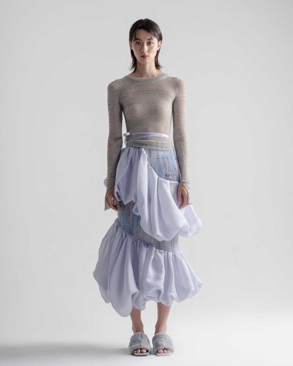 Lavender Knit & Organza Ruffle Skirt