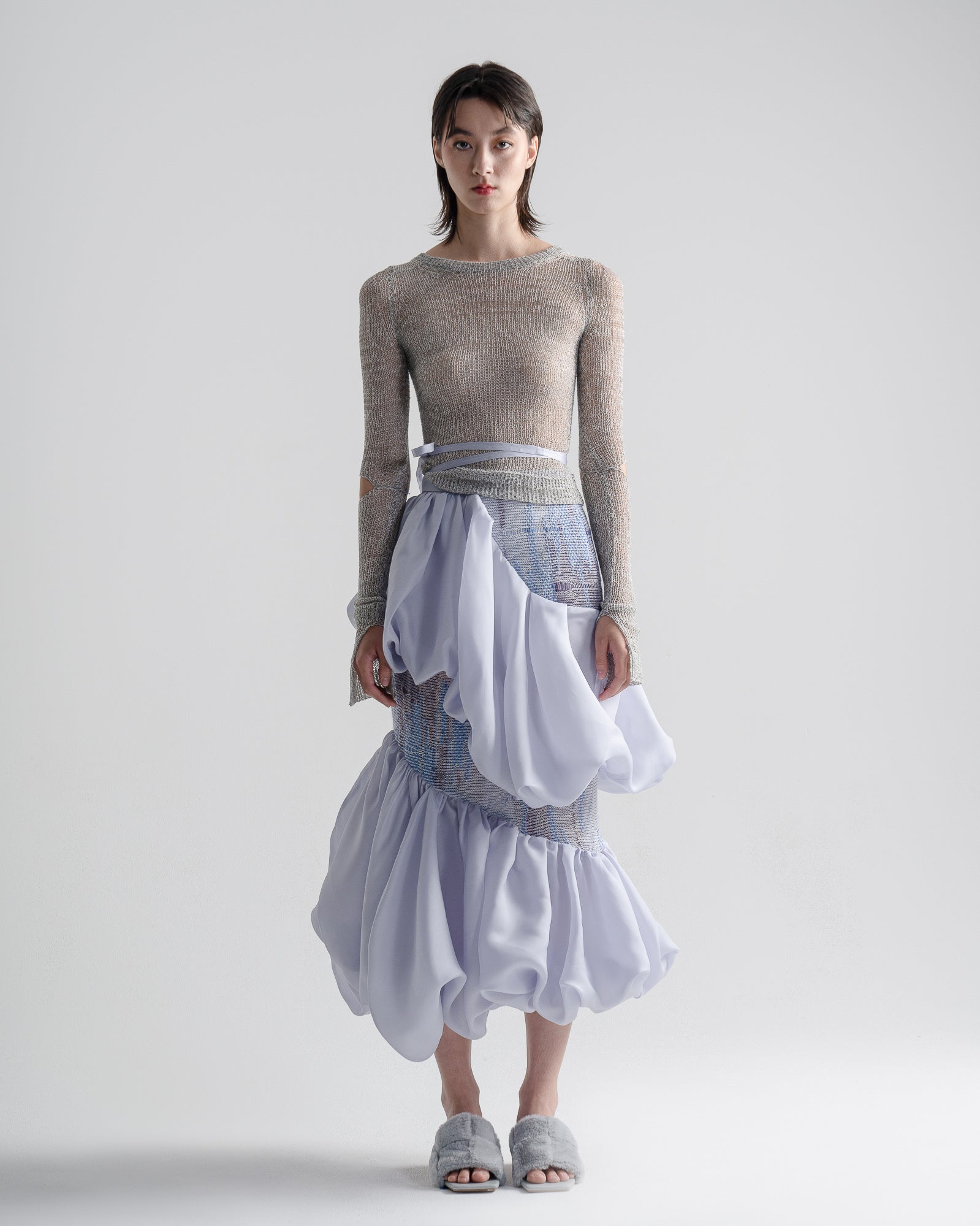 Lavender Knit & Organza Ruffle Skirt – JULY LI