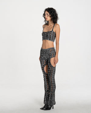 Grid print crop hot sale top & pants set